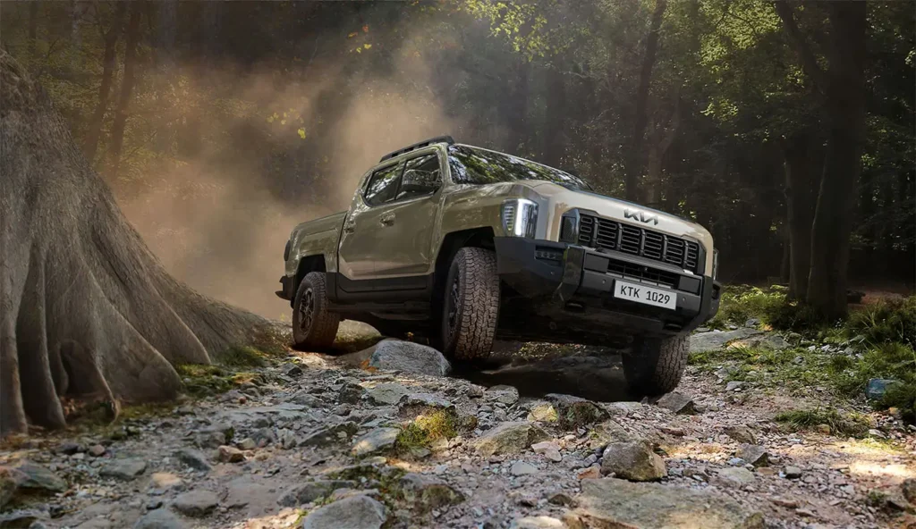 Frente de la nueva pickup Kia Tasman 2026 en su preventa para Argentina.