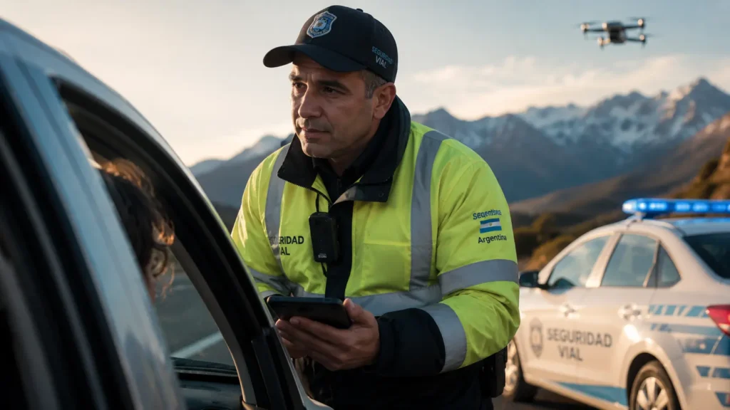 Agente de la Agencia Nacional de Seguridad Vial realizando control en la ruta