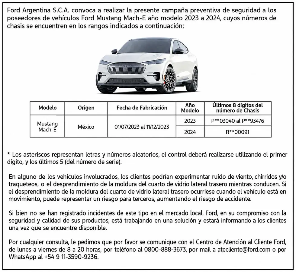 Llamdo a revision recall Ford Mustang March-E