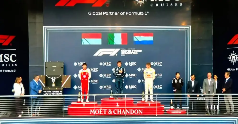 Podio con Kimi Antonelli como ganador GP de Estados Unidos 